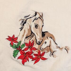 80s bit and bridle horses and poinsettias embroidered sweatshirt cream